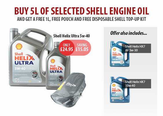 Buy 5 litres of selected Shell oil and get a free 1 litre and pouch